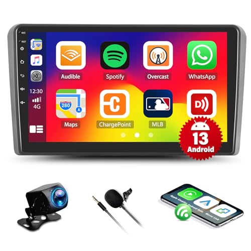CAMECHO Android 13 2G+64G Car Radio for Audi A3 2008-2012, 9" Touchscreen Car Stereo with Wireless Carplay Android Auto Bluetooth GPS Navi WiFi Mirror Link SWC+ Backup Camera Mirror Link