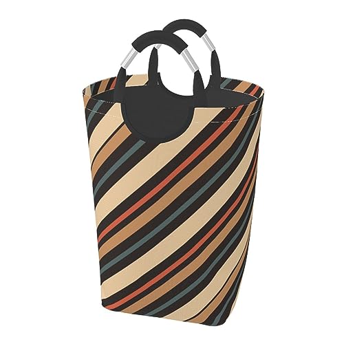 レトロな明るいカラフルなストライプ模様 ット ハンドル付き 洗濯かご おもちゃ 収納オーガナイザー 折りたたみ式バケツ 洗濯箱 汚れた衣類バッグ 自宅 バスルーム 寝室 寮用