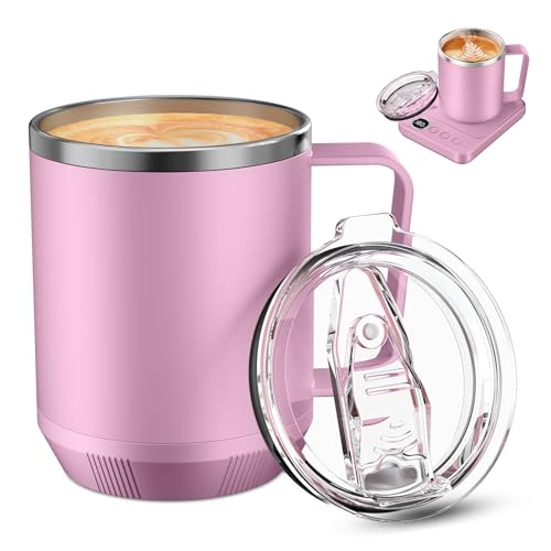 Image of Felibeaco 16oz Heated Coffee Mug with Flat Bottom for Rapid Heating, Stainless Steel Heated Coffee Cup Suitable for Different Coffee Mug Warmer /Heaters, Heated Mug /Cup for Home and Office Desk,Purple