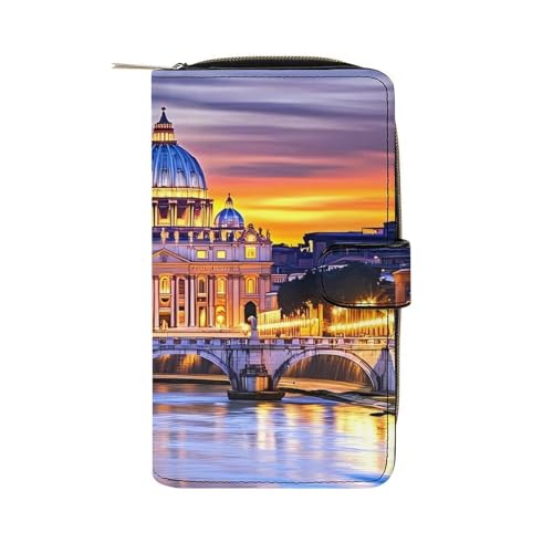 Rome Italy Women's Long Wallets Leather Card Holder Purse Zippered Buckle Clutch Handbag