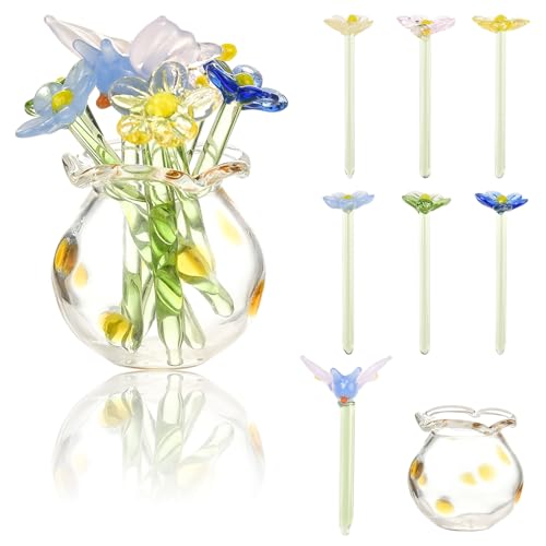 WEWAYSMILE 6 Stück Mini-Glasblumen mit