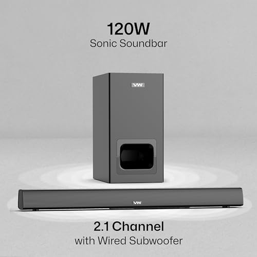 Image of VW Sonic Bar | 120W Soundbar | 2.1 Channel Home Theatre | 5.25 inch Wired Subwoofer | Multiple Connectivity & Sleek Design (Black)