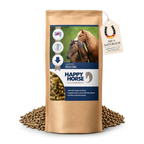 HAPPY HORSE Gastro Heucobs | 14kg | Schnell einweichende Heucobs für Pferde | Stärkearm & Melassefrei | Hochverdaulich mit Kräutern | Heucobs für ältere Pferde & bei Zahnproblemen