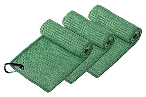 Image of Handy Picks Microfiber Golf Towel (16 inch X 16 inch) with Carabiner Clip, Waffle Pattern Golf Towel Hook and Loop Fastener - The Convenient Golf Cleaning Towel