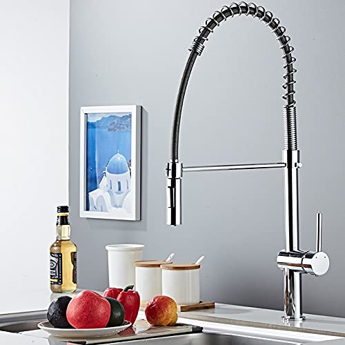 Robinet de cuisine de luxe commercial en nickel brossé et noir avec jet LED