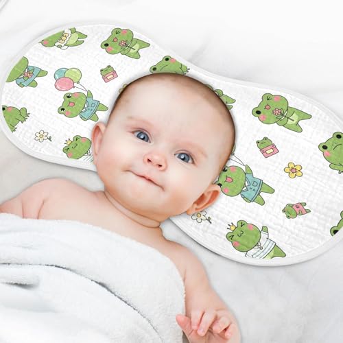 J JOYSAY Flowers Frog White Baby Burp Cloths for Boys Girls Large 22''x11'' Cotton 4 Layer Neutral Burp Clothes for Spit Up Babies one sizex44