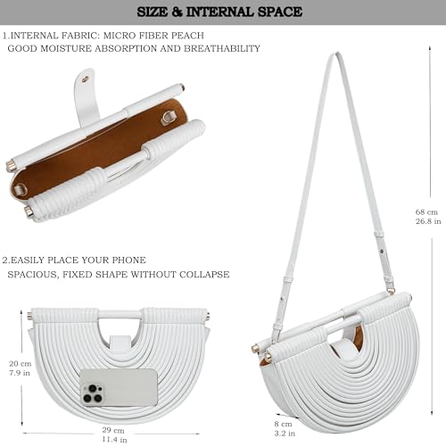 Image of Trendy Woven Evening Clutch Purse Half Round Designer Shoulder /Crossbody Bag Top-Handle Satchel Handbags