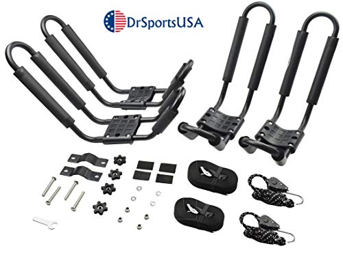 DrSportsUSA 2 Pairs Universal J-Bar Kayak Rack Roof Top Carrier for Kayak Canoe Paddle Boat Mounted on Car SUV