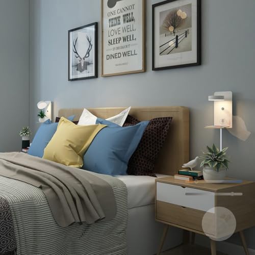 LED Interior Regulable Apliques de Pared con Control Táctil Interruptor Lámpara de Pared con Puerto USB Iluminación de con Cable Enchufe para Sala de Estar Dormitorio Pasillo (Blanco,2 Piezas)