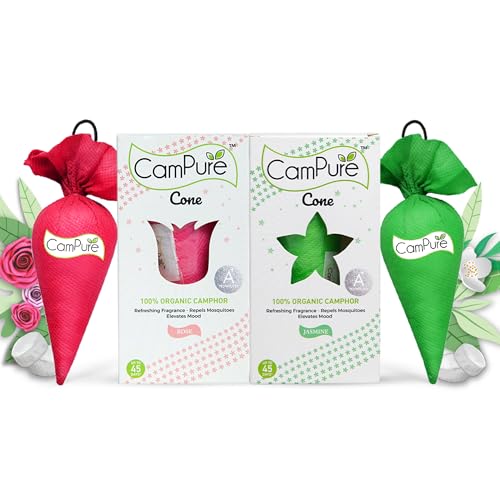 Image of CamPure Camphor Cone (1 Rose + 1 Jasmine) Pack Of 2-100% Organic | Air Freshener For Car, Wardrobe, Office Cabin's, Drawers, Travel Bag & Bathroom