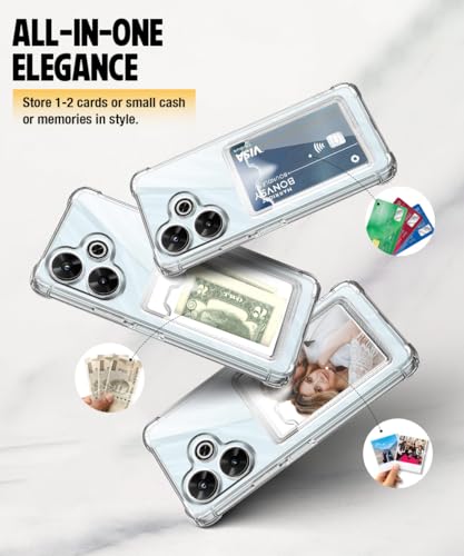 Image of WOW IMAGINE Transparent Back Cover Case for Mi Redmi 13 5G | Poco M6 Plus 5G | Flexible Built-in Slim Card Pockets Wallet | 360 Camera Protection TPU | Soft Silicone Mobile Cover - Transparent