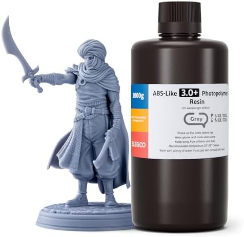ELEGOO ABS-Like 3.0+ 3D Printer Resin Grey 1000g, High Heat-Resistance 3D Printing Resin, Lower Viscosity and Shrinkage, 405nm LCD UV-Curing for MSLA/LCD/DLP 3D Printer