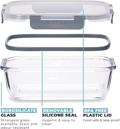 Igluu Meal Prep Szklane pojemniki na żywność (10 sztuk) – 370&1050ml | Pokrywka hermetyczna i bez BPA – Do piekarnika, a