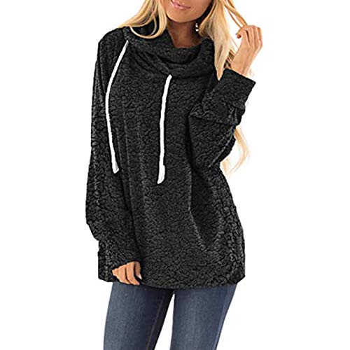 Veki Sweatshirts for Women Hoodie Pullover Casual Fuzzy Fleece Hooded Loose Drawstring Pullover Tops Hood Pullover Black