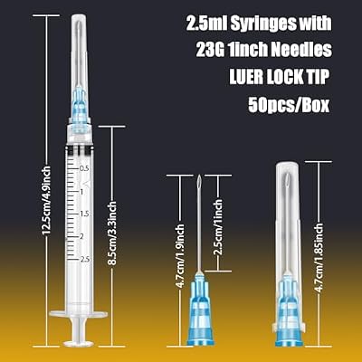 50Pack 2.5ml/cc with 23 G 1 Safety Individually Wrapped
