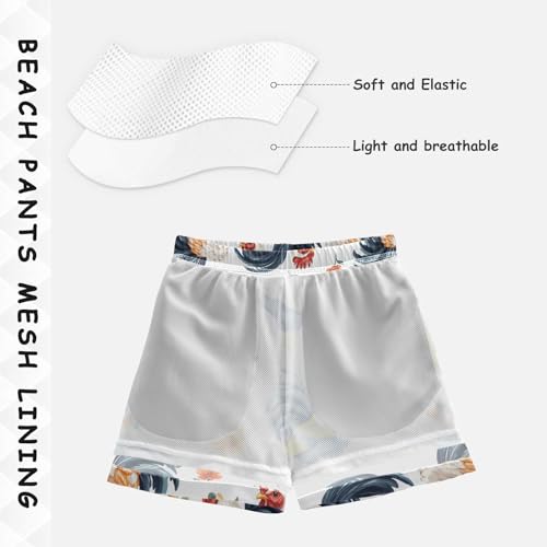 Pigsaly Boys' Swim Board Shorts Yellow Chick Colorful White Roosters Boy's Swim Trunks Kids Swimwear 3T4