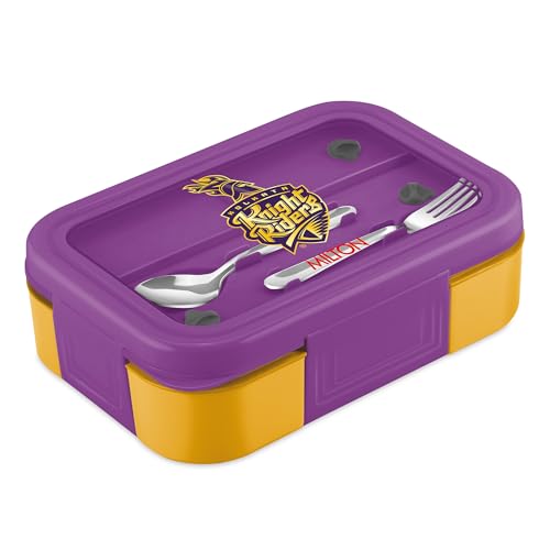 Image of MILTON Sports Ethan 3 | KKR Official Drinkware Partner| Inner SS Tiffin Box, 3 Partition,Steam Release Plug | PU Insulated,Leak-Proof | Lunch Box for Kids,Boys,Girls with Snap Lock Lid| 600 ml, Gold