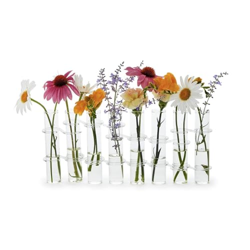 Twos Company Hinged Tube Flower Vases 13-Inch Glass Clear Set of 8