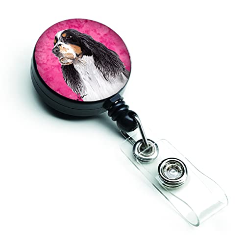 Caroline's Treasures SC9134PK-BR Pink Springer Spaniel Retractable Badge Reel for Nurses ID Badge Holder with Clip Retractable Employee Badge Holder, Belt Clip, Multicolor