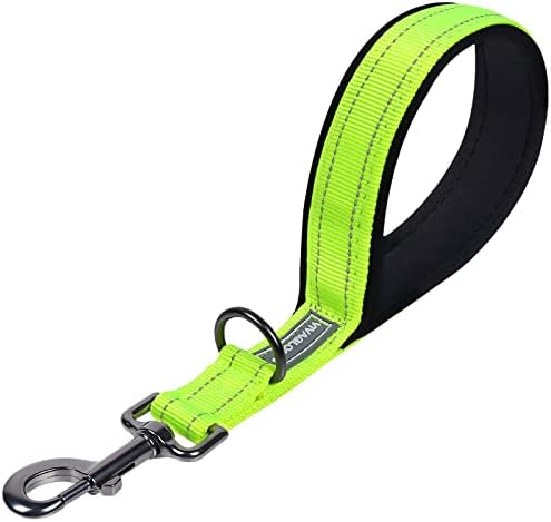 VIVAGLORY Short Dog Lead with Padded Handle, Heavy Duty Reflective Double Webbing Nylon Dog Lead Training Leash for Medium Large Dogs, 46cm Length 2.5cm Width, Grey