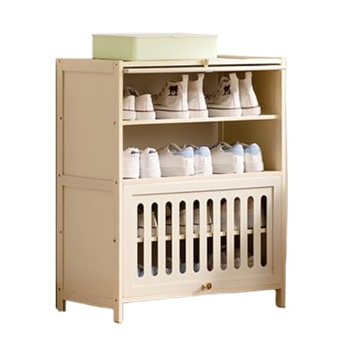Meuble à chaussures en bambou 60x32x73 cm avec portes pour l'entrée