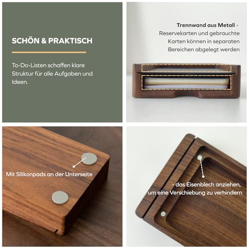 Muso Wood To Do Listen Halterung aus Walnussholz mit Eisenblech mit 100 To-Do-Karte - Holz To Do Listen Block Stilvoll Tagesplaner To do Liste für Büro, Schreibtisch, Tagesplan, Erinnerungen
