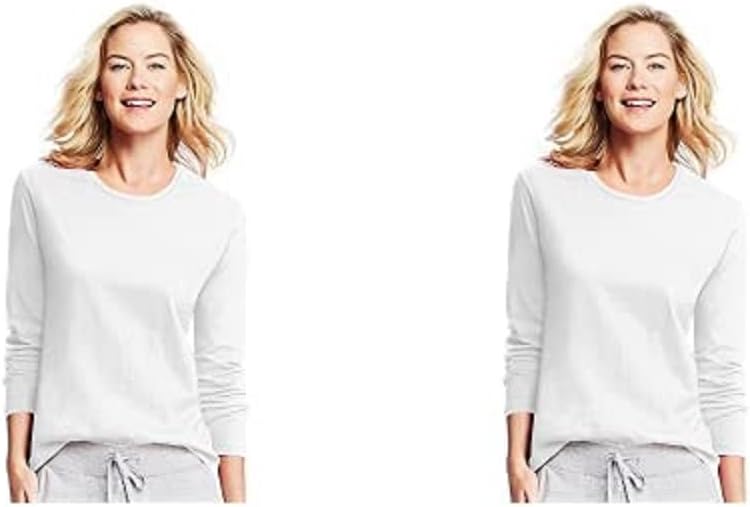 Hanes Womens Perfect-T Long Sleeve T-Shirt - 2 Pack Medium Hanes Navy & White