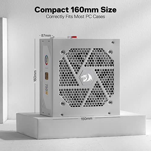 Image of Redragon RGPS-750W 80+ Gold 750 Watt ATX Fully Modular Power Supply w / 80 Plus Gold Certified, Compact 160mm Size and Low Noise RGB Fan 0 RPM, 100% Japanese Capacitors, Full Mod Cables, White