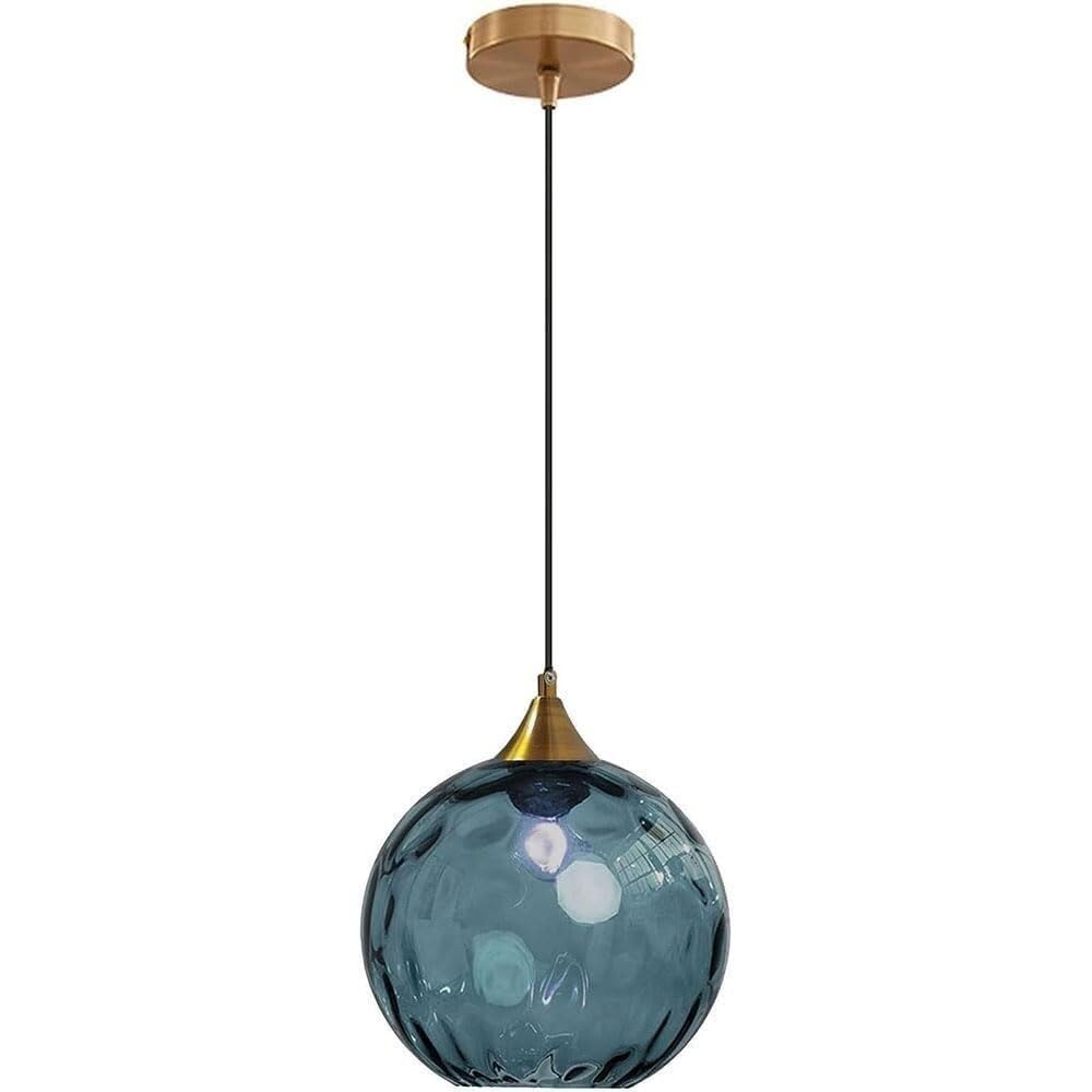 Hertl Globe Glass Pendant Lamp Modern Golden Bronze Stained Glass Ball Pendant Light Adjustable Indoor Decoration Suspended Living Room Fixture(Dark Blue)