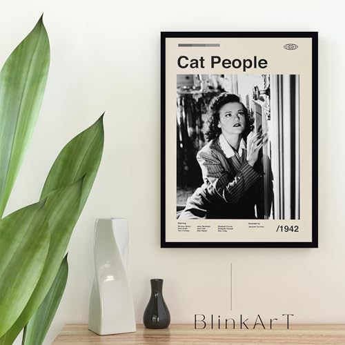 Image of BLINKART Cat People (1942) Movie Poster Frame 8x12 Inch | Premium 300 GSM Paper Wall Print | Mid Century Vintage Film Artwork for Home, Bedroom, Living Room, Office | Framed Photo Decor