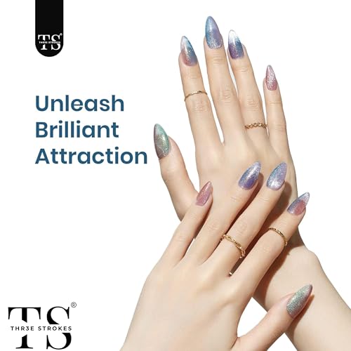 Image of THR3E STROKES Cat Eye Gel Nail Polish Set for Pink Brown Glitter Holographic Cat Eye, Shimmery Finish 7.5Ml Salon Gel Manicure and Nail Art DIY at Home, Bright Moonlight (ASTEROID)