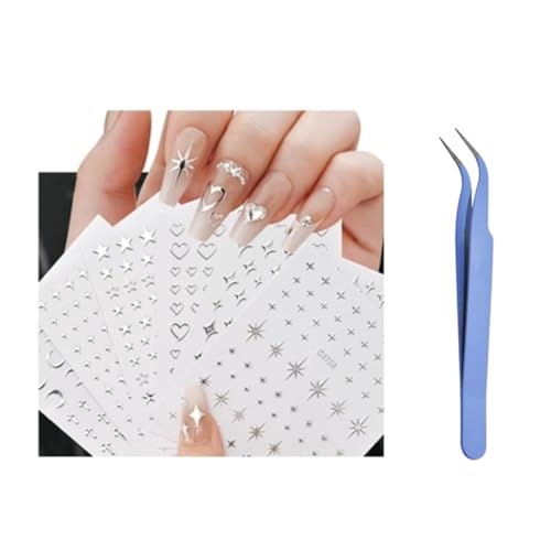 6 Fogli Stella Stickers Unghie,3D Fiori Adesivi Unghie Nail Art con Pinzette Autoadesivi Decorazioni Unghie Nail Art per Unghie Donna Ragazze Manicure Nail Stickers (6 Fogli)