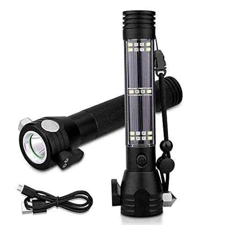 Gitesh Aluminium 7 Mode Rechargeable Solar LED Torch Flashlight Use for Car Emergency Set of 1 pcs