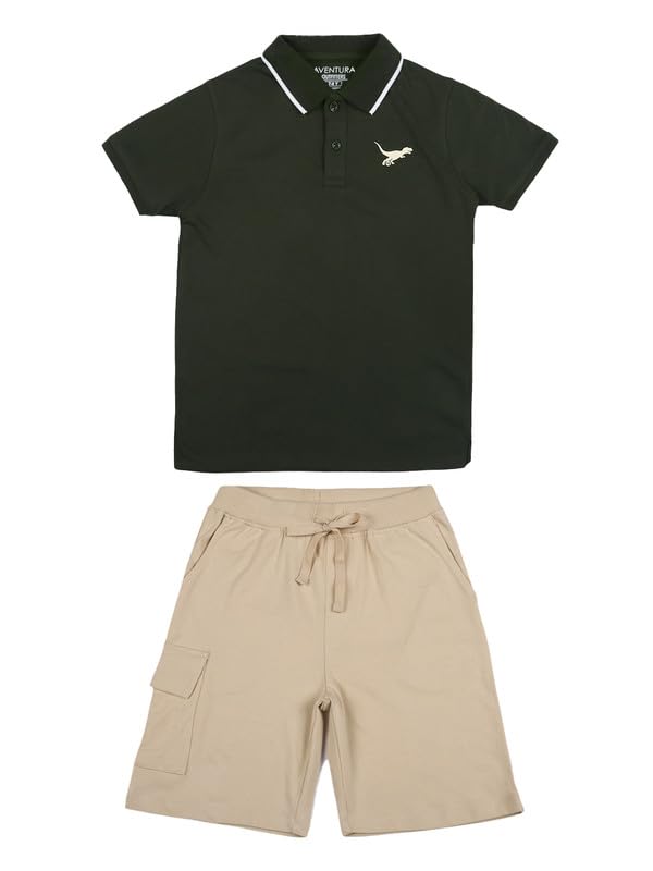 Image of Aventura Boys' Polo T-Shirt & Shorts Set 100% Cotton Bio-Washed Fabric Age 5-12 Years