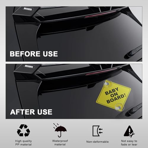 Image of Wevdn 2PCS Baby On Board Sticker for Car Window, 5''x5'' Removable Baby Safety Warning Sign with Suction Cup, Reusable Baby On Board Decal Sticker for Families with Children