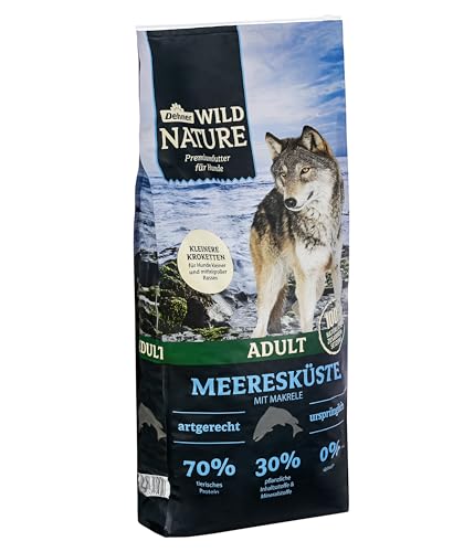 Dehner Wild Nature Hundefutter Meeresküste, Trockenfutter getreidefrei, Kroketten, für ausgewachsene Hunde, Makrele, 12 kg