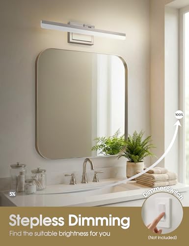 Image of VOLISUN Modern Bathroom Vanity Light 24 inch, Rotatable, 24W Dimmable 5CCT Led Bathroom Light Fixture Over Mirror, Brushed Nickel Bar Vanity Light for Bathrooms Mirror Restroom-ETL Certificated