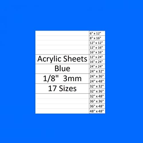 DistinctAndUnique Blue Cast Acrylic Plexiglass Sheets 1/8” Thick (3mm) Easy to Cut Plastic Plexi Glass with Protective Paper for Signs, DIY Display Projects, Crafts, Shelves (8
