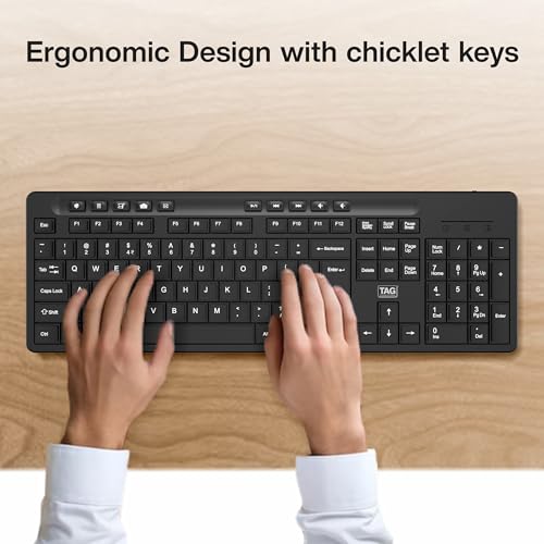 Image of TAG KBWM1000 Black Wireless Keyboard & Mouse Combo Kit with USB 2.4Ghz Nano Receiver, Linear Chiclet Keys, Upto 10M Clicks, Full 104 Keys & 10 Multimia Keys, 6 Buttons Mouse, for Windows /Mac /Linux
