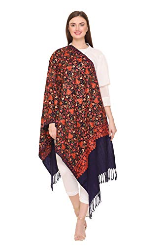 Zamour Kashmir Women Stole Scarf Wrap Shawl with Indian Embroidery Flower - 63873