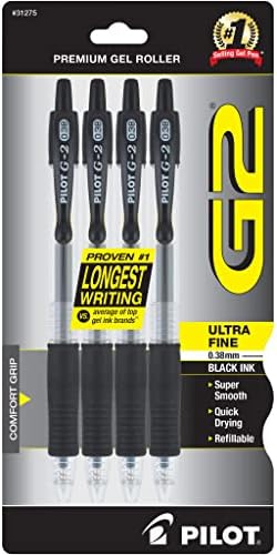 Pilot, G2 Premium Gel Roller Pens, Ultra Fine Point 0.38 mm, Pack of 4, Black