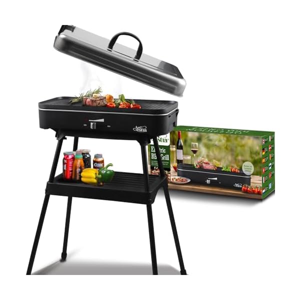 Artestia Electric Outdoor Grill with Lid 1800W Indoor Smokeless BBQ Grills with Temperature Control Portable Removable Stand Grill for Cooking, BBQ Party, Easy to Clean, Black