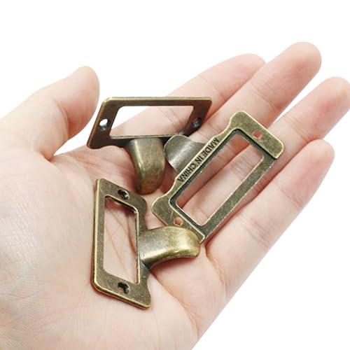 Image of 10 Pcs Antique Bronze Library Label Card Catalog Pulls,Vintage Label Holder Pull Handle, Card Holder Drawer Pulls with Screws for Drawer Cabinet Box Case