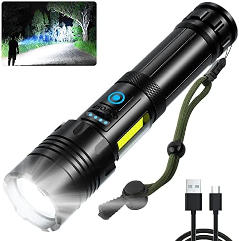 Rechargeable LED Flashlights High Lumens: 250000 Lumen Super Bright Flashlight, 7 Modes with COB Work Light, IPX6 Waterproof, Powerful Handheld Flash Light for Emergencies, Camping, Hiking