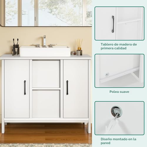 Miniatura 6 de Yitahome Armario Para Debajo Del Fregadero, Mueble De Baño De Pie Con 2 Puertas, Tocador De Baño Con Estante, Armario De Almacenamiento Para Baños, Apartamentos, Unidades De Alquiler, Color Blanco