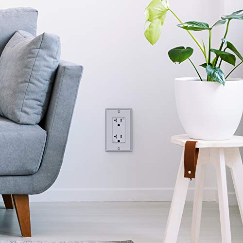 Webang 20-Amp 125V Decorator Wall Outlet, Tamper-Resistant Duplex Receptacle For Residential & Commercial Use, Wall Plate Included, 2-Pole, 3-Wire Self-Grounding, Etl Listed, 10 Pack Gray #TOP6