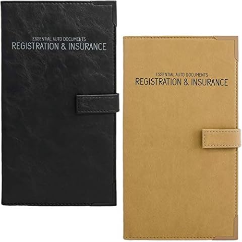 PlusXpres Auto Insurance and Registration Card Holder - Vehicle Glove Box Document Organizer - Car Essential Paperwork Holder for DMV, AAA, Contact Information Cards - BLACK + BEIGE BUNDLE Cover