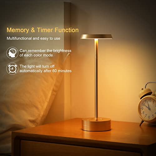 Govssing Table Lamps, 4000Mah Rechargeable Battery Cordless Table Lamp With Indicators, 3 Colour Modes&Stepless Dimmable Bedside Lamps, Timer&Memory Function, Usb-C Led Lamp For Bedroom(Gold) #TOP3