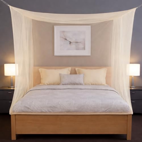 Image of Yuvraz Mosquito Net for Bed | Foldable & Breathable Bed Net with Strong Mesh | All-Round Protection from Mosquitoes, Flies & Insects Ideal for Double /Single Bed (Ivory, 6.5 * 6.5 ft)