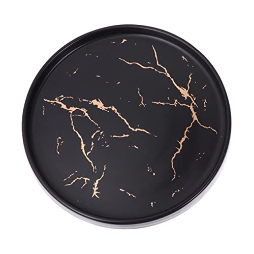 WRITWAA 1pièce Dish Céramique Marbrée Dorée Pour Bijoux Plateau Décoratif Rond Support Pour Anneaux Et Desserts